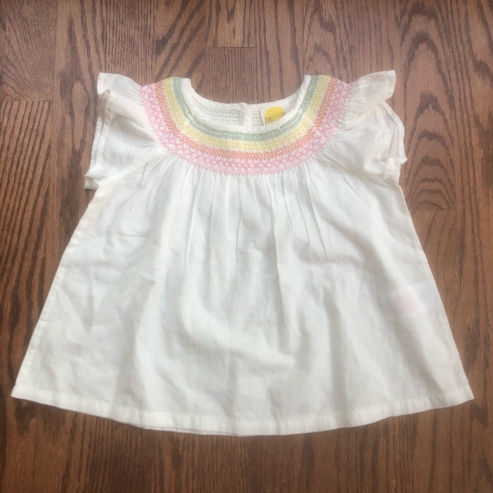 NEW Smocked Yoke Cotton Top in Ivory Rainbow 3-4 Years
